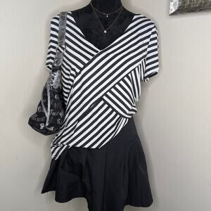 Black and white striped layered top size large